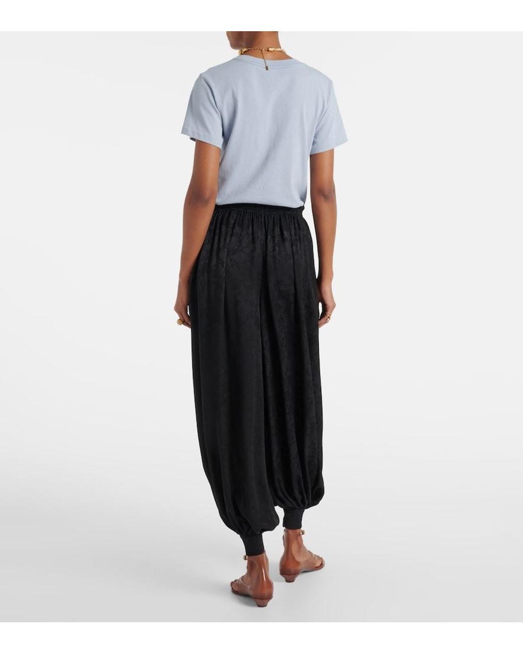 Chloé Black Silk Jacquard Wide-Leg Pants