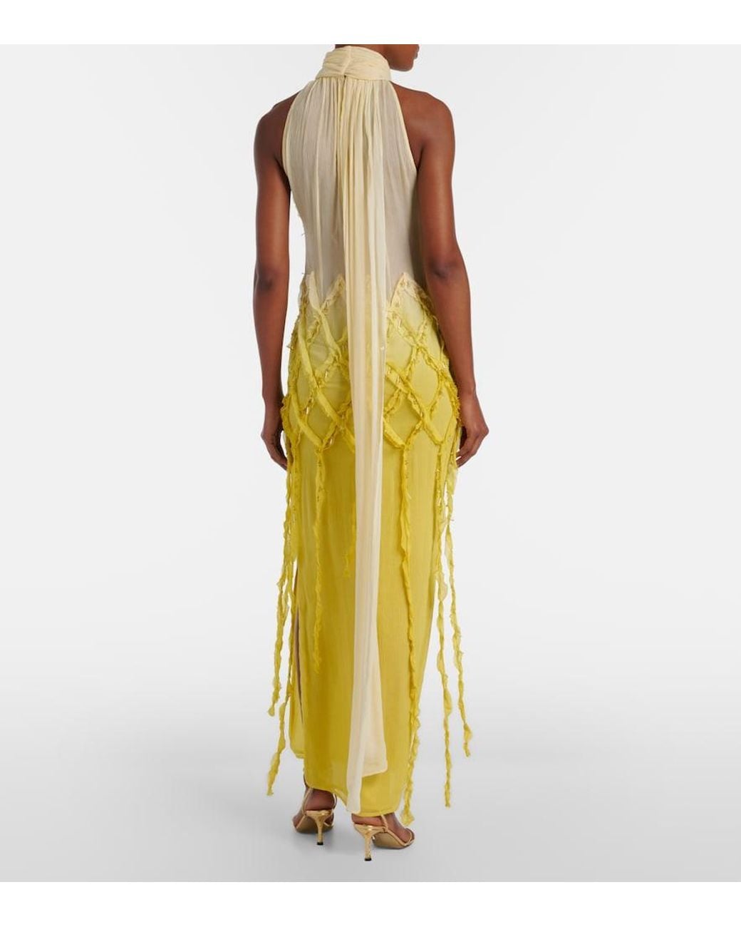 Blumarine Metallic Embellished Crepon Maxi Dress