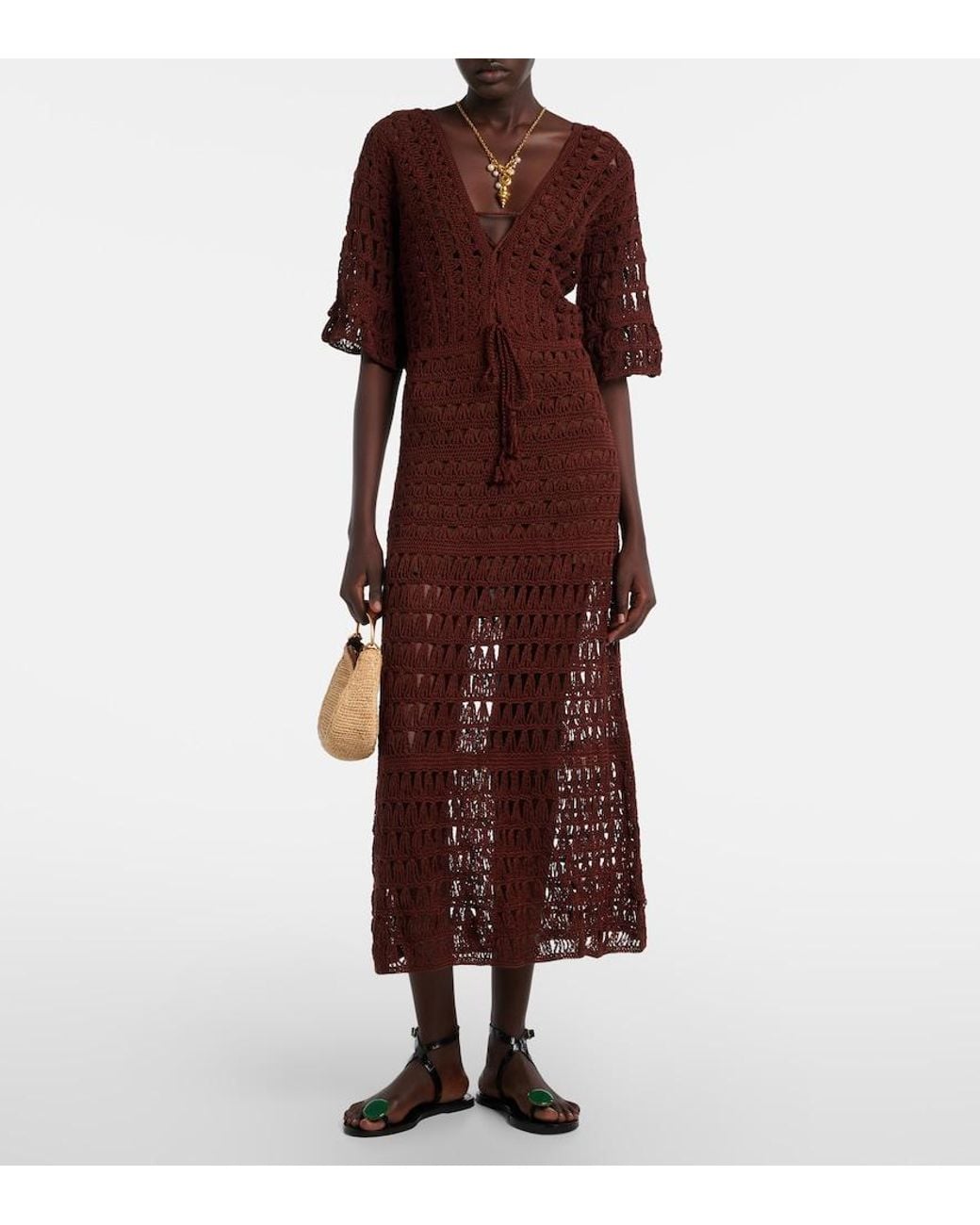 Anna Kosturova Purple Marissa Cotton Crochet Midi Dress