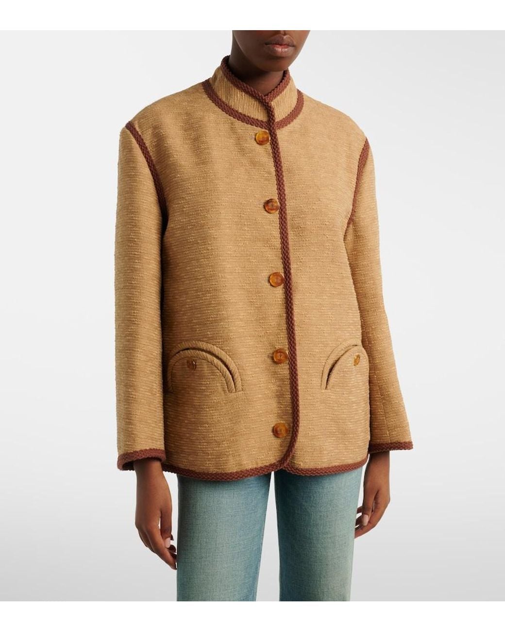 Blazé Milano Brown Curly Cotton And Linen-Blend Jacket
