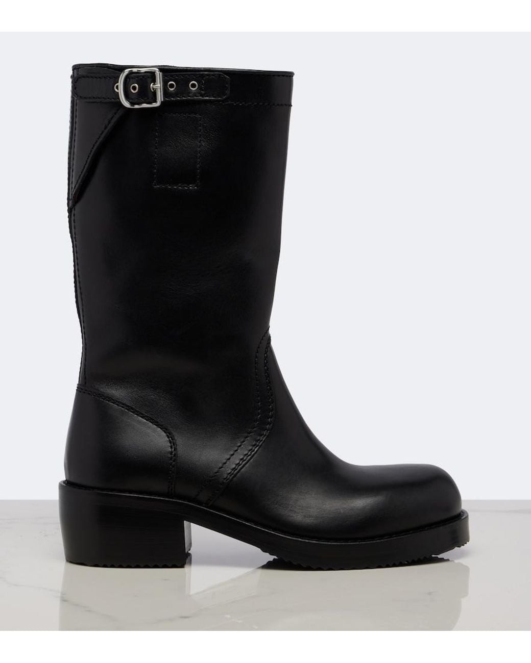 Dries Van Noten Black Leather Biker Boots