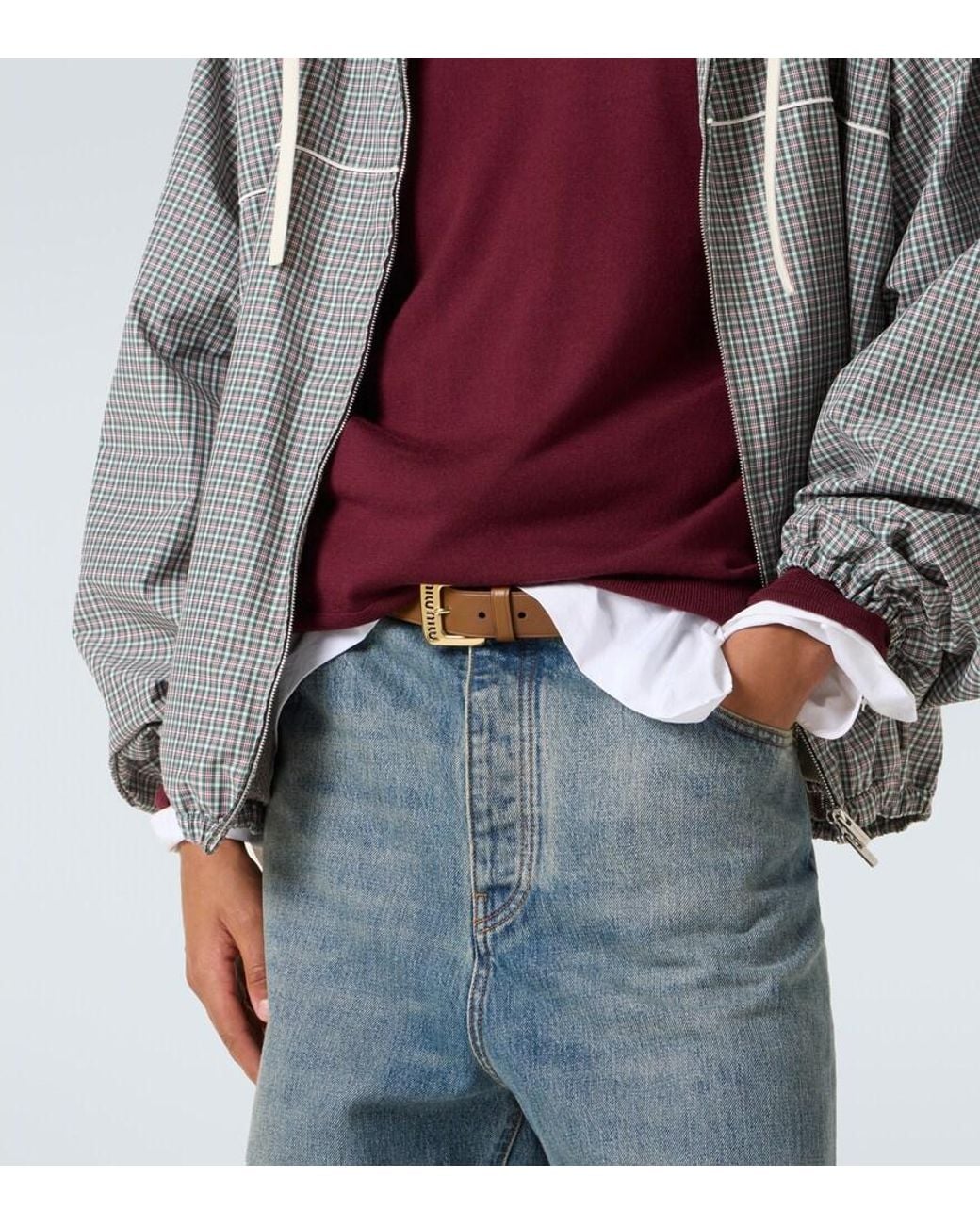Miu Miu Brown Logo Leather Belt for men