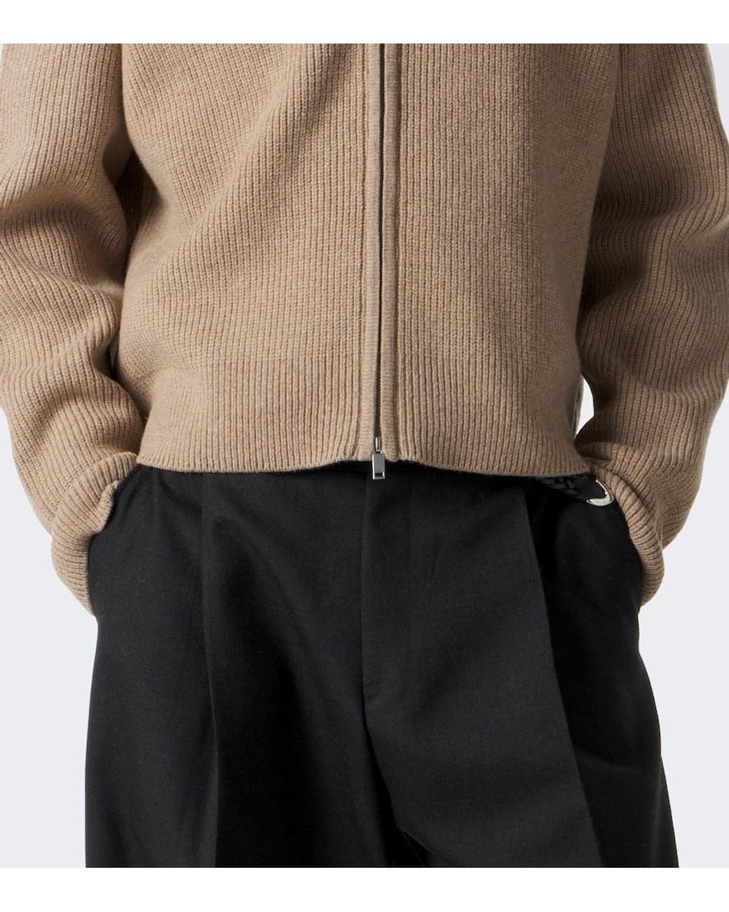Studio Nicholson Natural Ribbed-Knit Wool Zip-Up Sweater for men