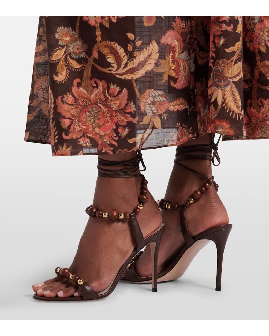 Gianvito Rossi Brown Pandawa Beaded Leather Sandals