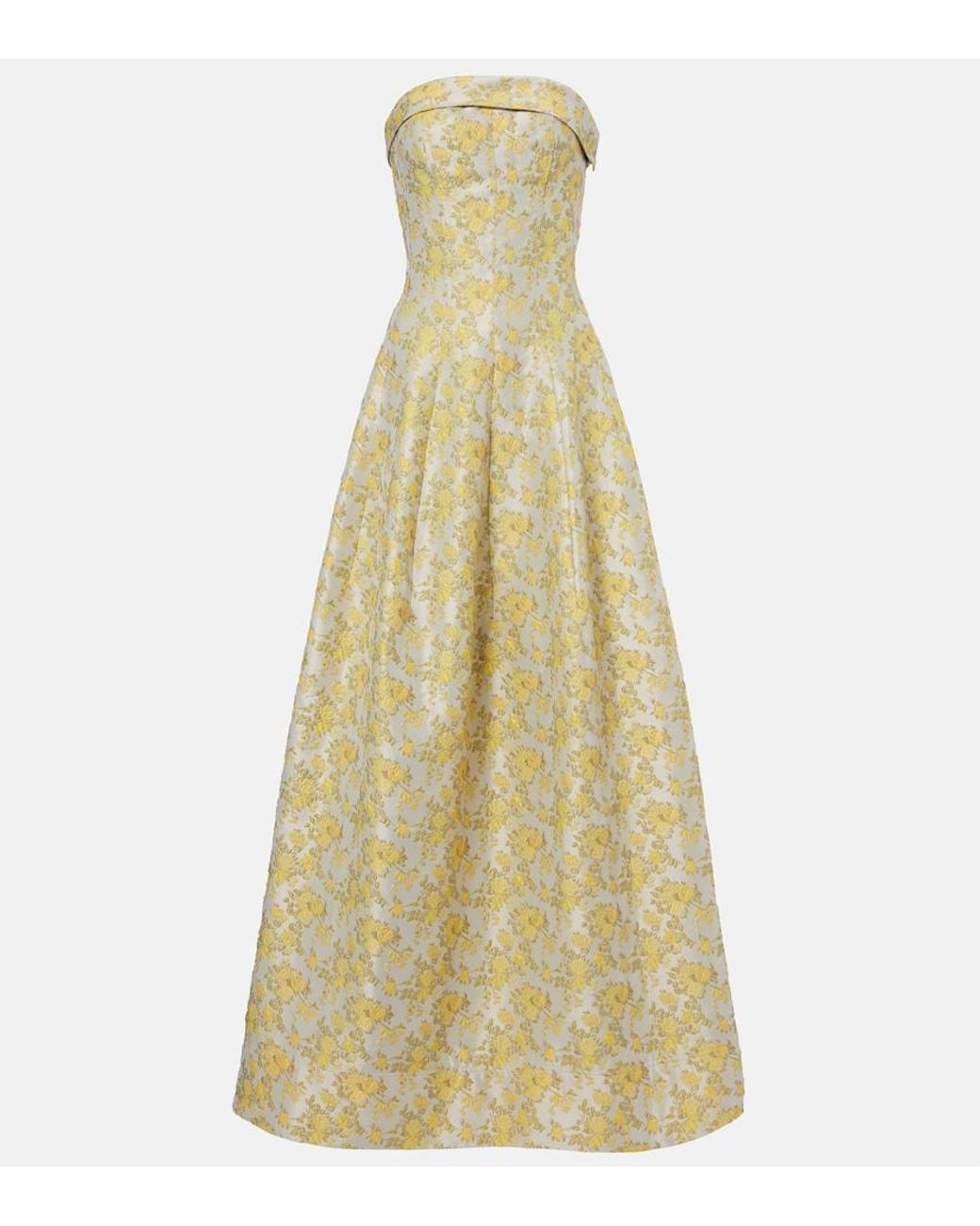 Jonathan Simkhai Yellow Octavia Floral Jacquard Bustier Gown