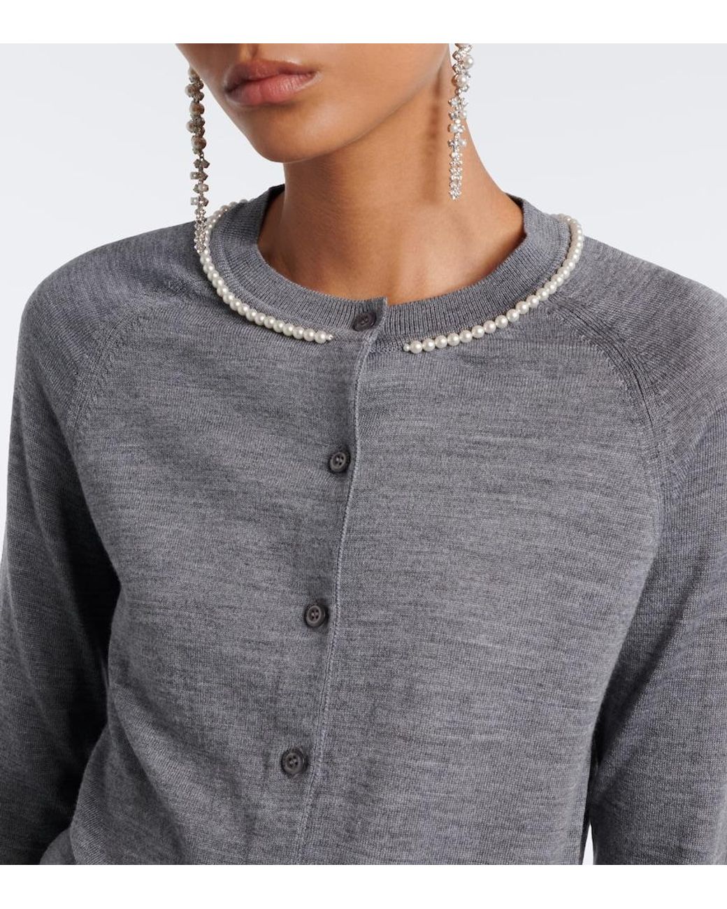 Simone Rocha Gray Embellished Wool And Silk Cardigan