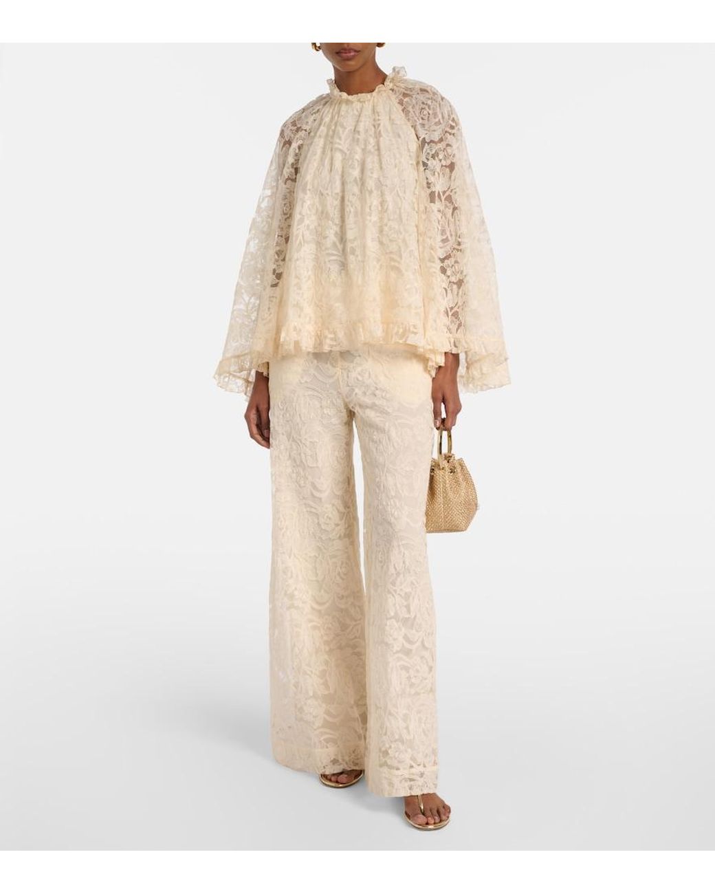 Zimmermann Natural Carousel Lace Wide-Leg Pants