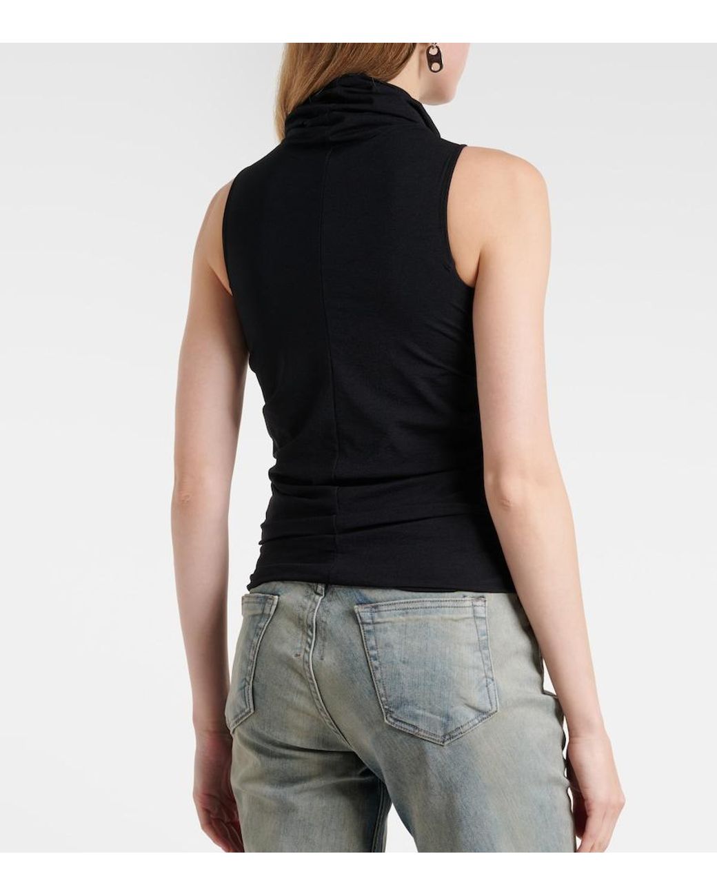 Rick Owens Black Cutout Ruched Jersey Top