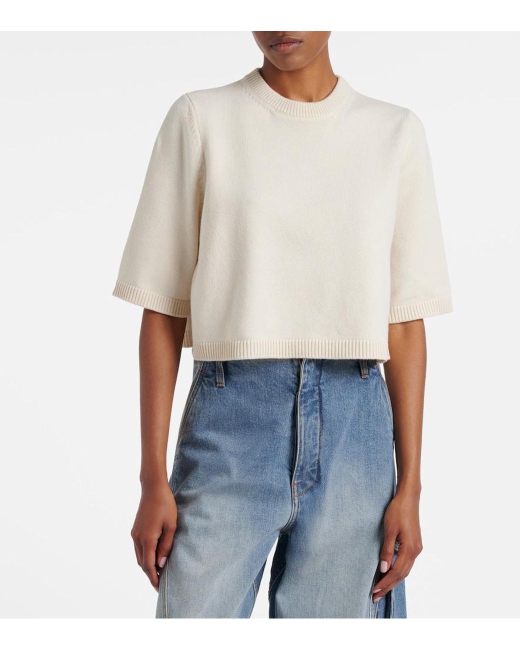 Alaïa White Cropped Cashmere And Wool-Blend Sweater