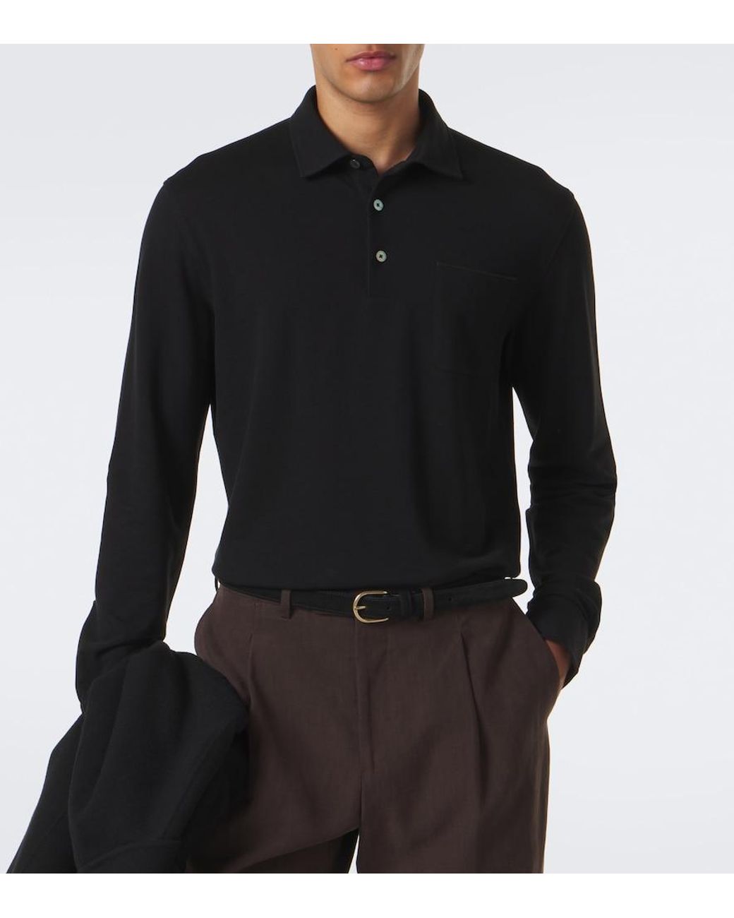 Zegna Black Cotton Pique Polo Shirt for men