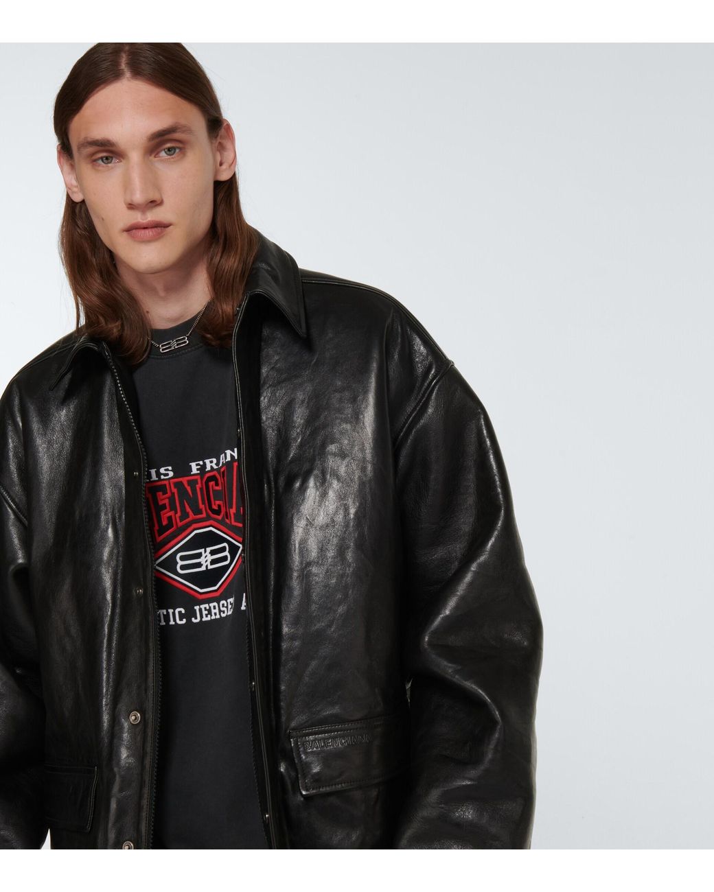 Balenciaga Leather Jacket in Black for Men | Lyst
