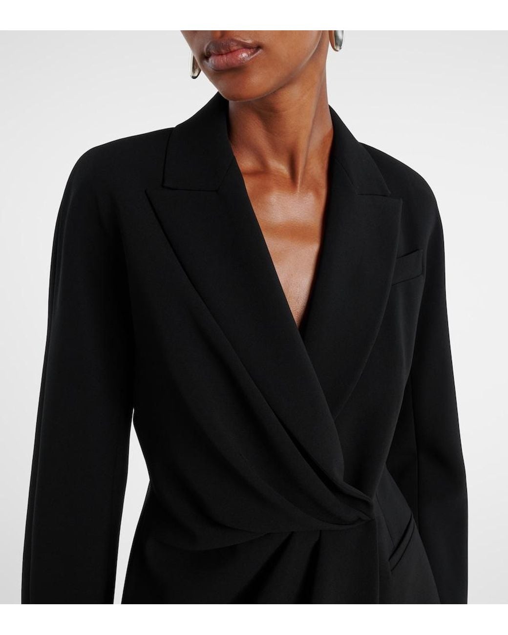 Max Mara Black Draped Cady Wrap Jacket