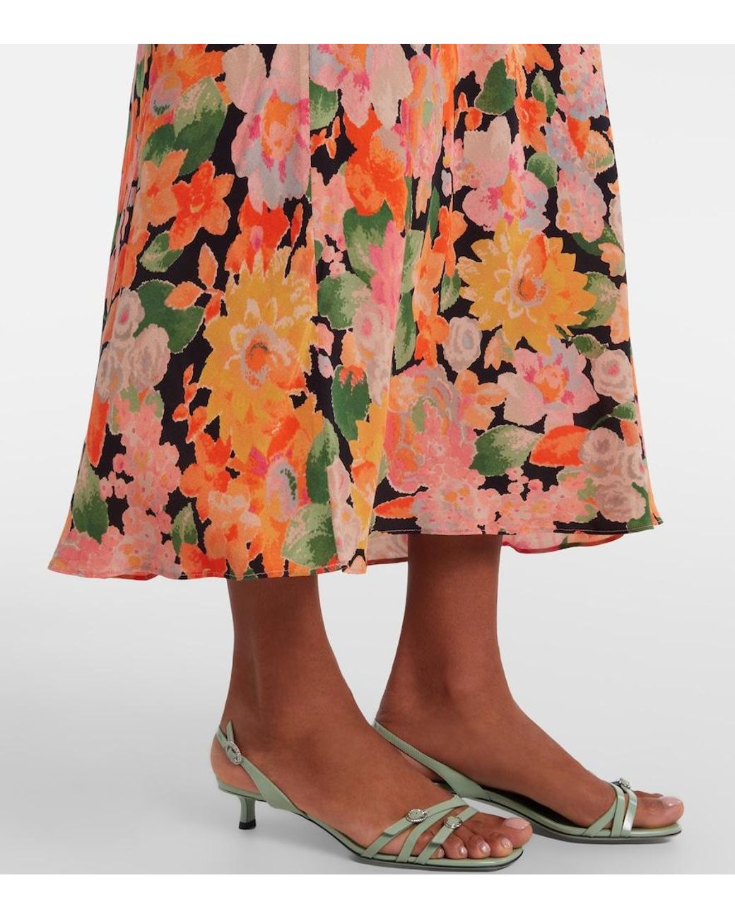 Rixo Metallic Cathy Floral Crepe Midi Dress