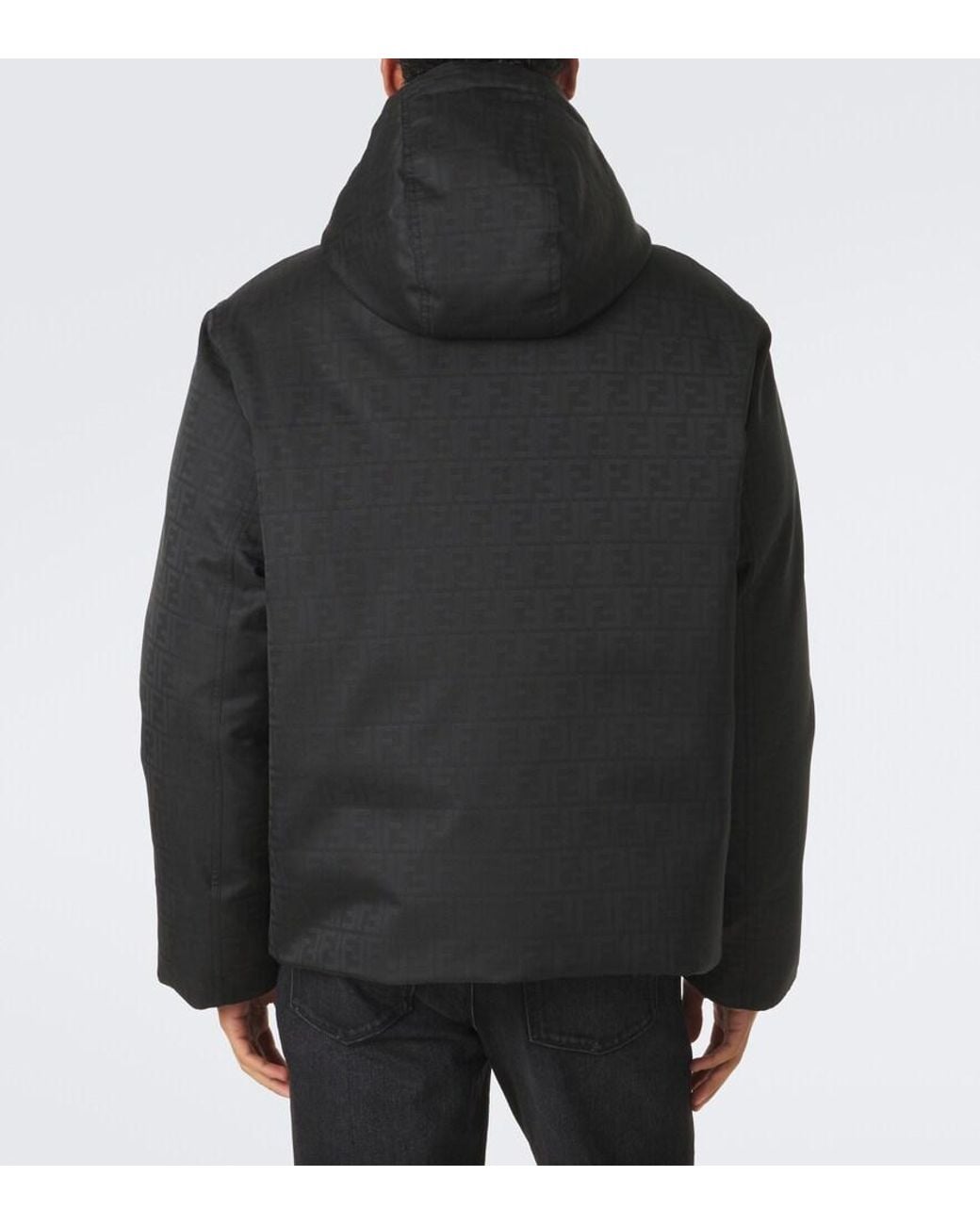 Fendi Black Ff Zucca Hooded Down Jacket for men