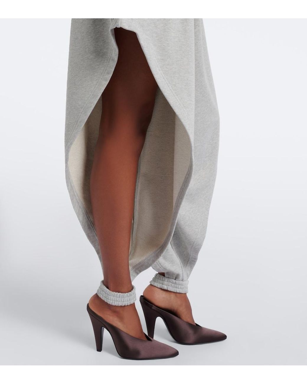 Alaïa Gray Ruffled Cotton-Blend Fleece Tapered Pants