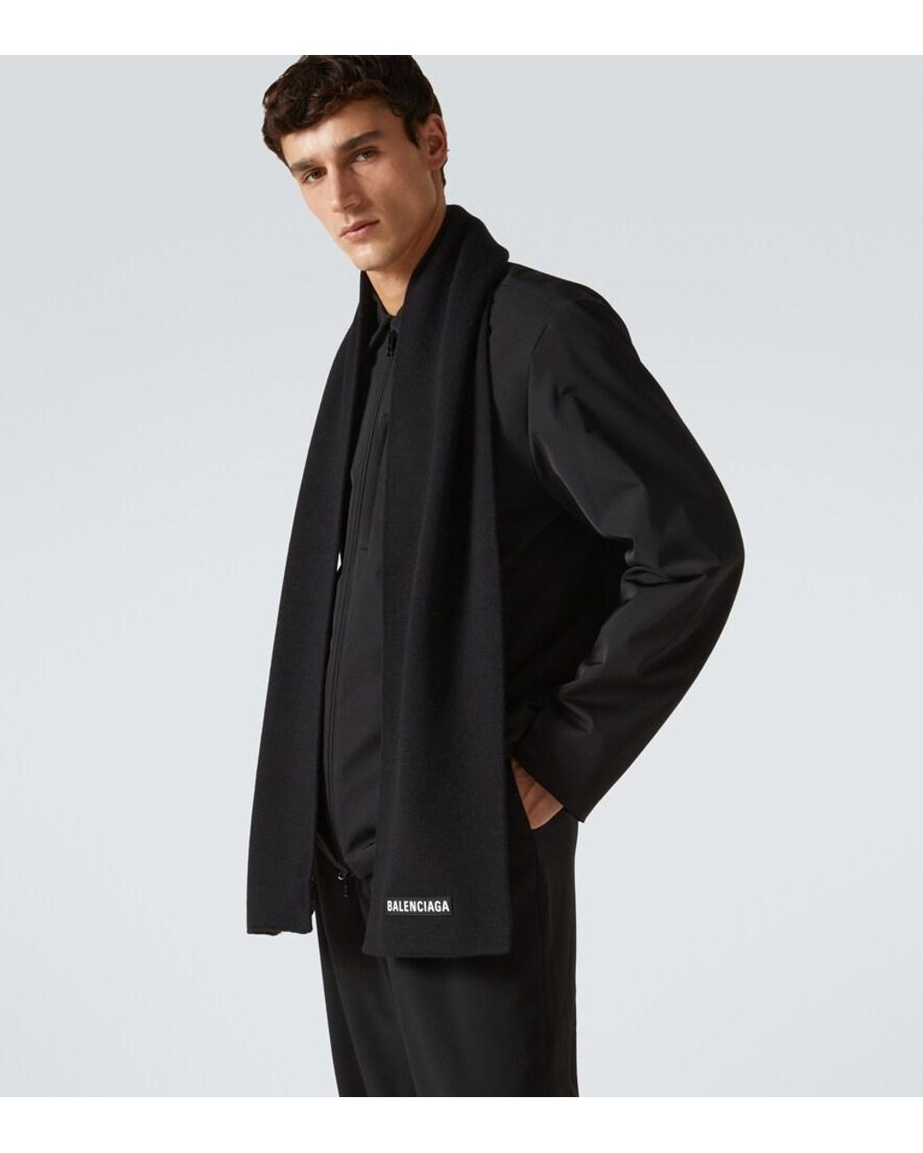 Balenciaga Black Logo Wool-Blend Scarf for men