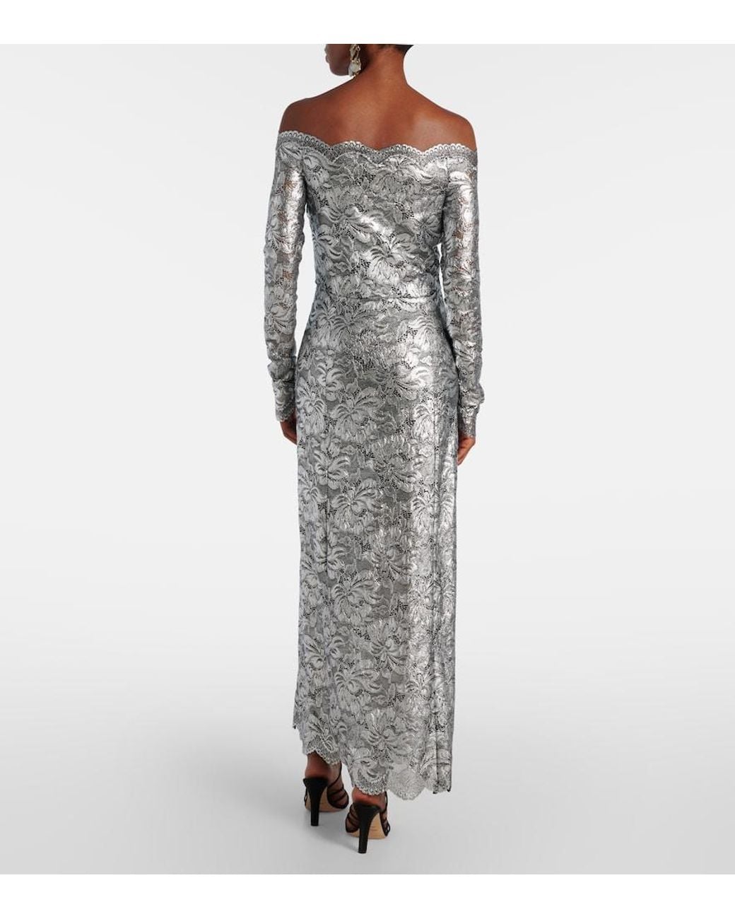 Rabanne Gray Metallic-Effect Lace Maxi Dress