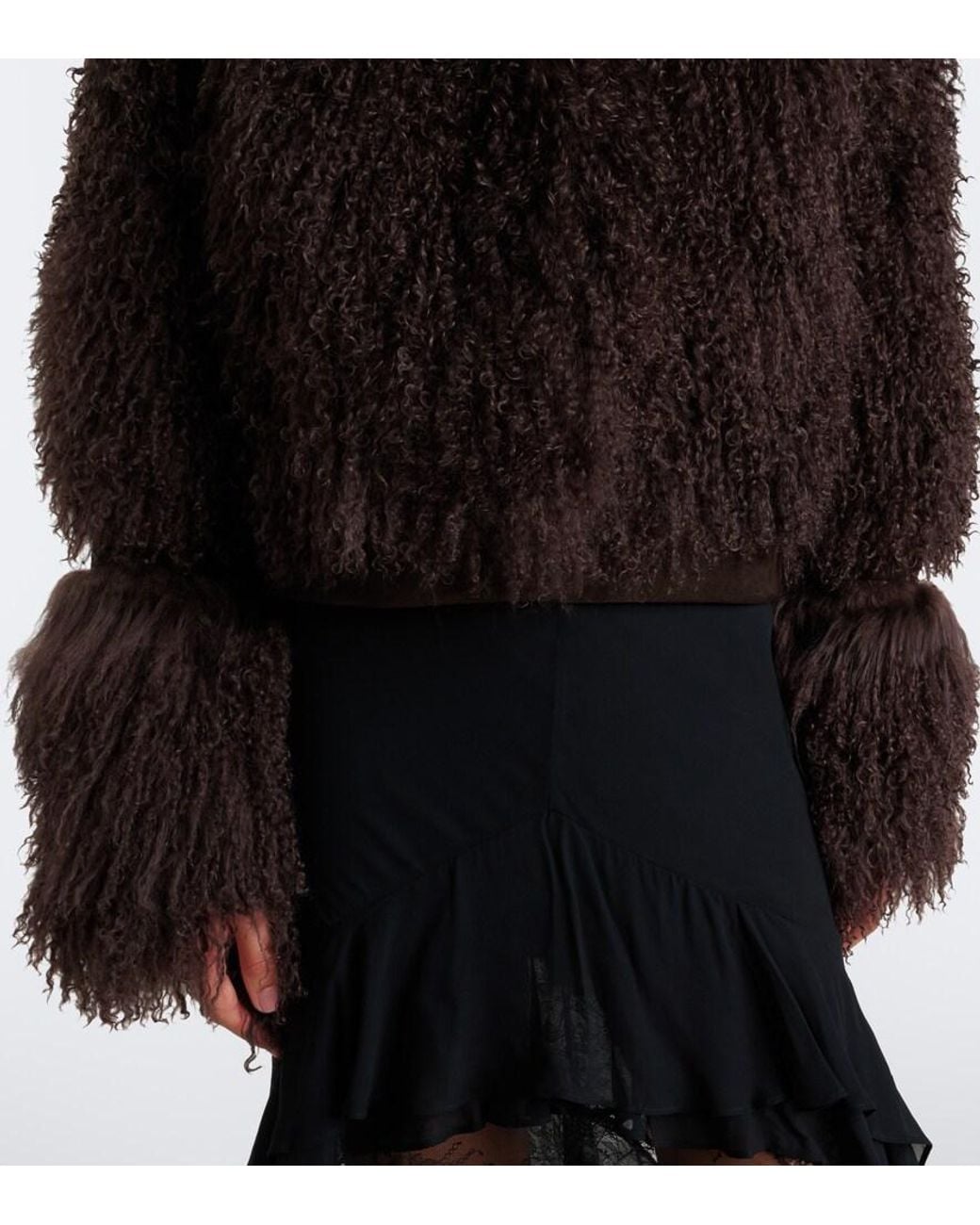 De La Vali Black Vespera Suede-Trimmed Shearling Jacket