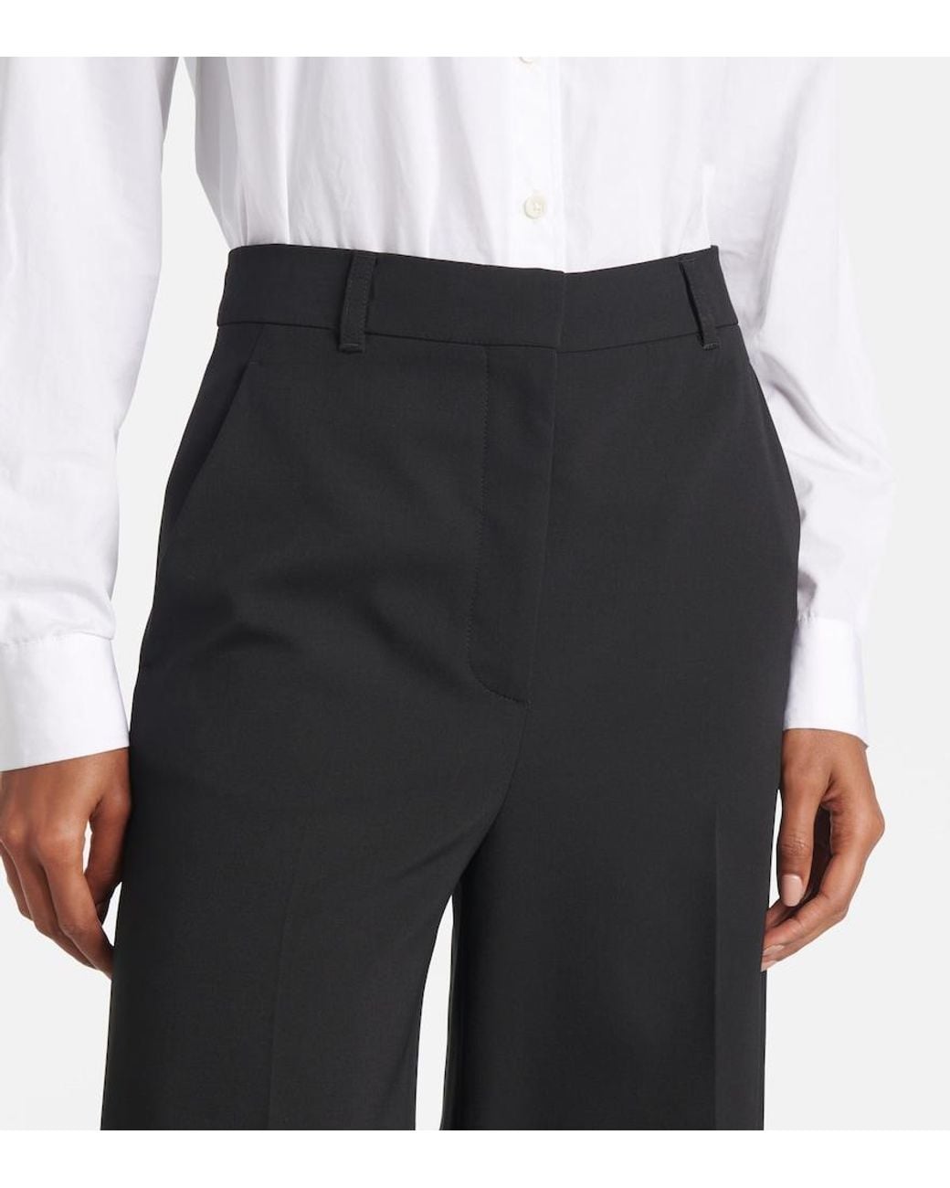 Stella McCartney Black High-Rise Wool-Blend Wide-Leg Pants