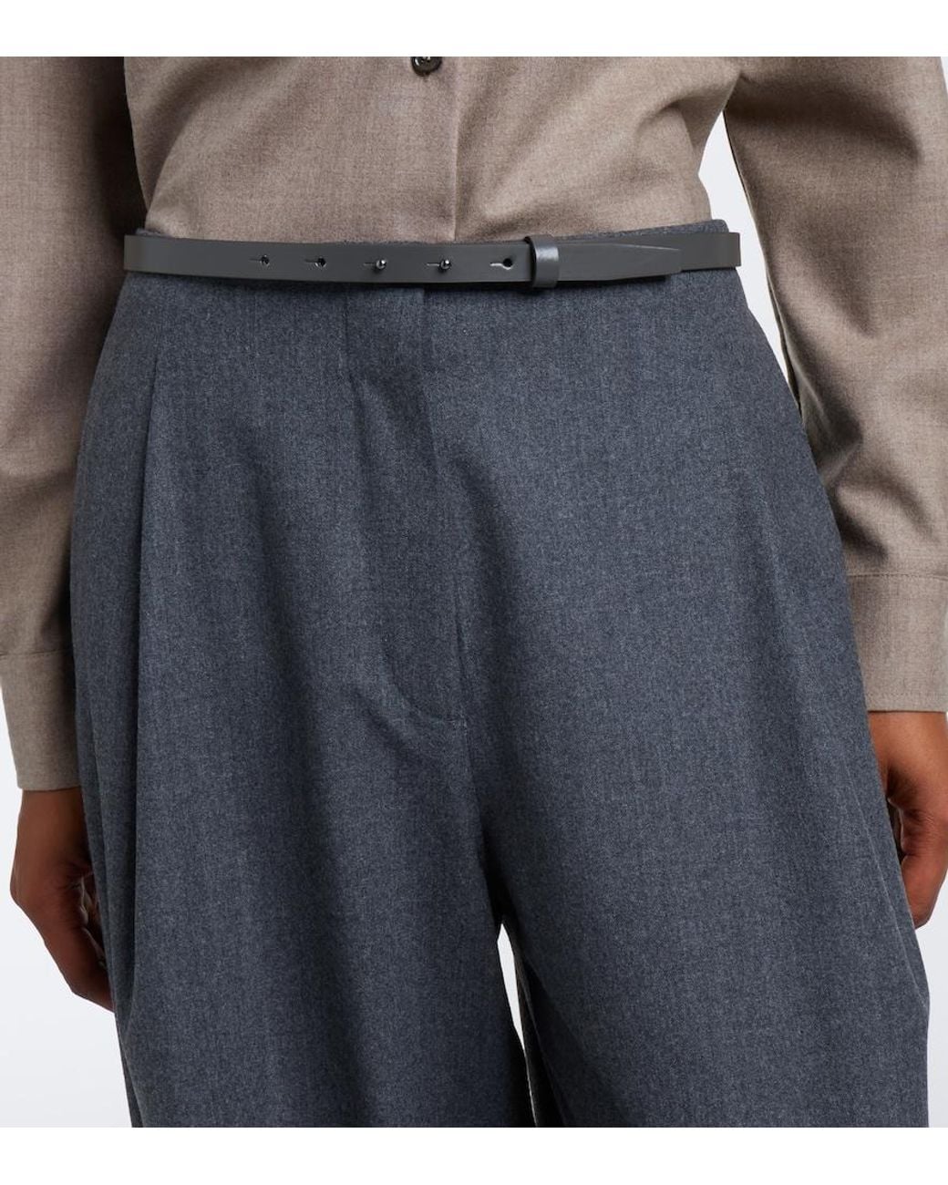 Max Mara Gray Wool-Blend Flannel Balloon Pants