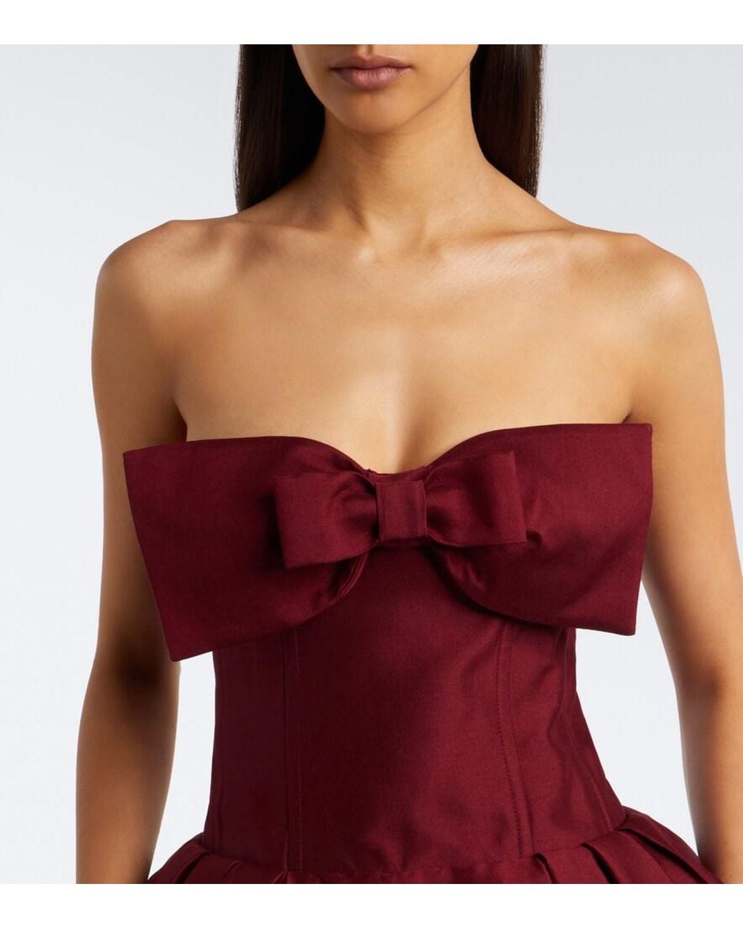 ShuShu/Tong Red Bow-Detail Wool And Silk Blend Bustier Dress