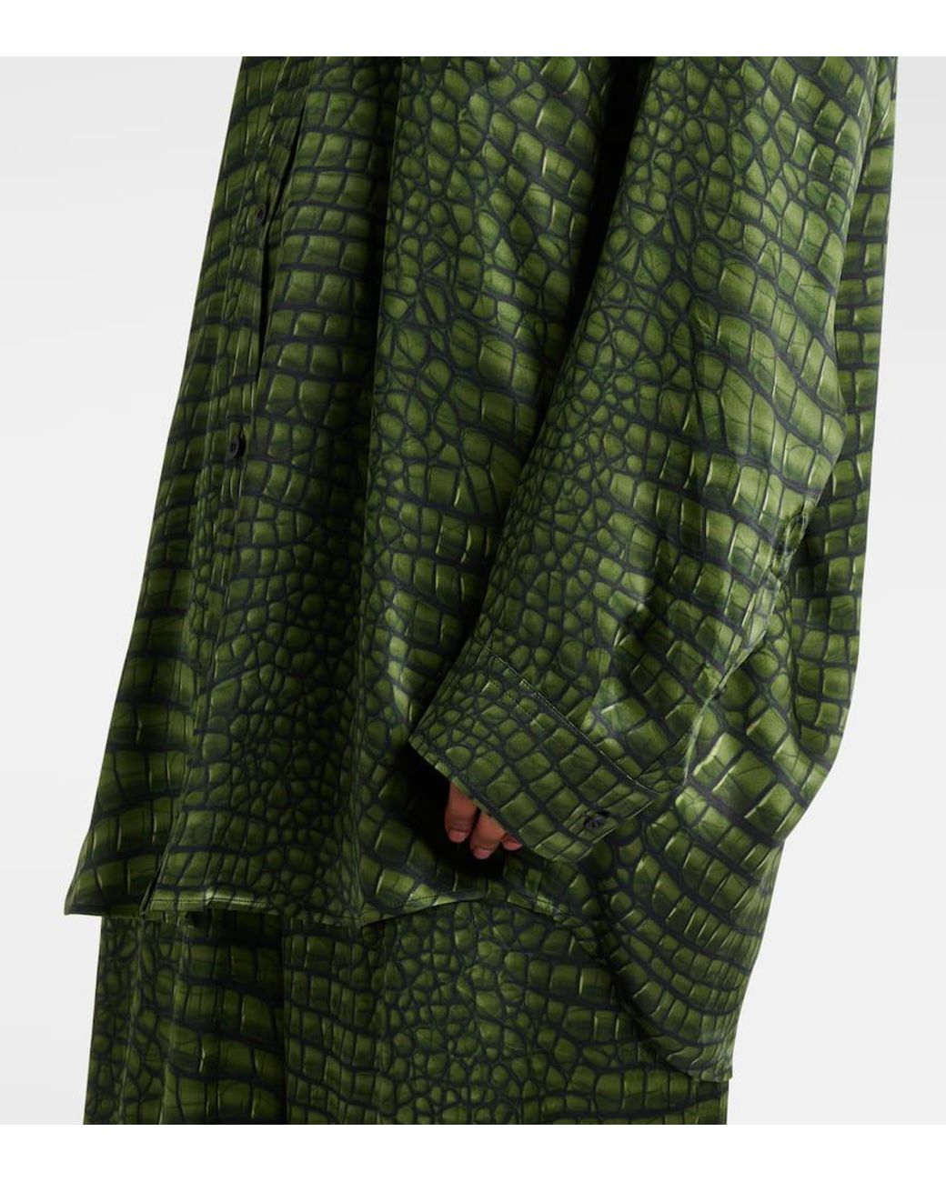 Balenciaga Cocoon Printed Oversized Silk Satin Shirt in Green | Lyst