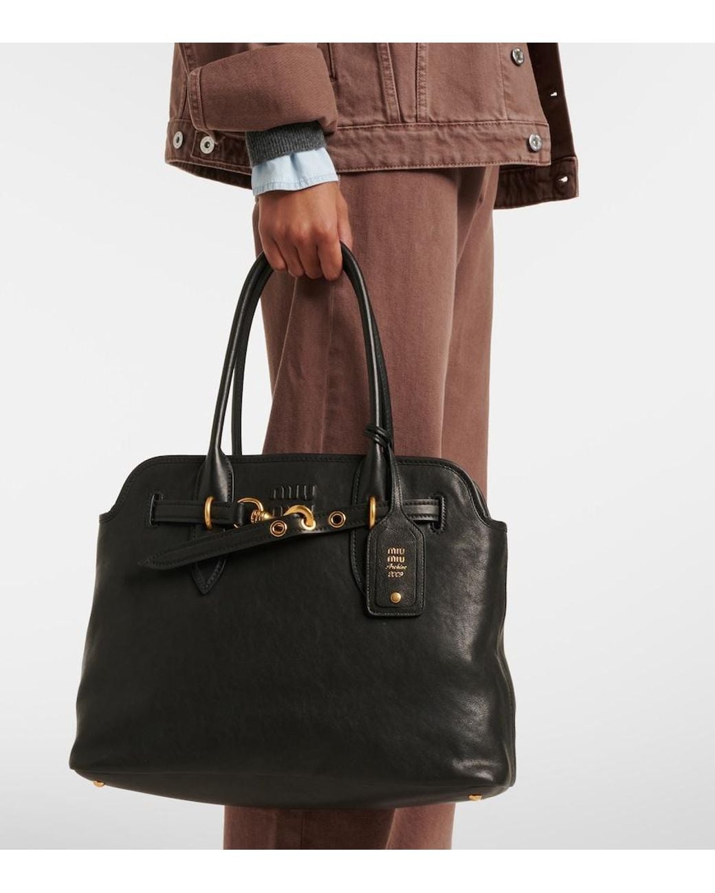 Miu Miu Black Aventure Medium Leather Tote Bag