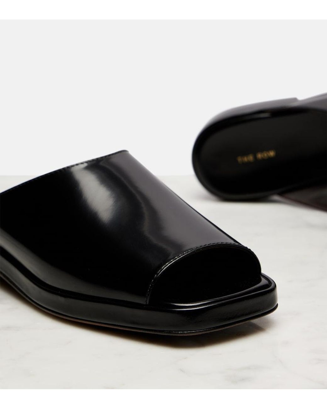 The Row Black Emi Patent Leather Mules