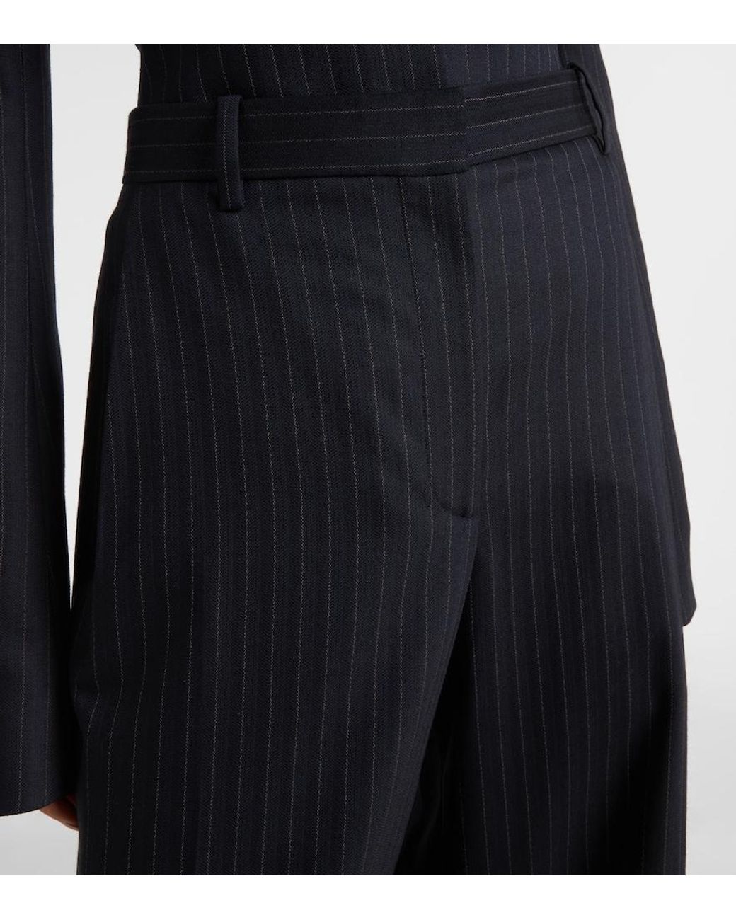 Khaite Blue Linden Pinstripe High-Rise Wide-Leg Pants