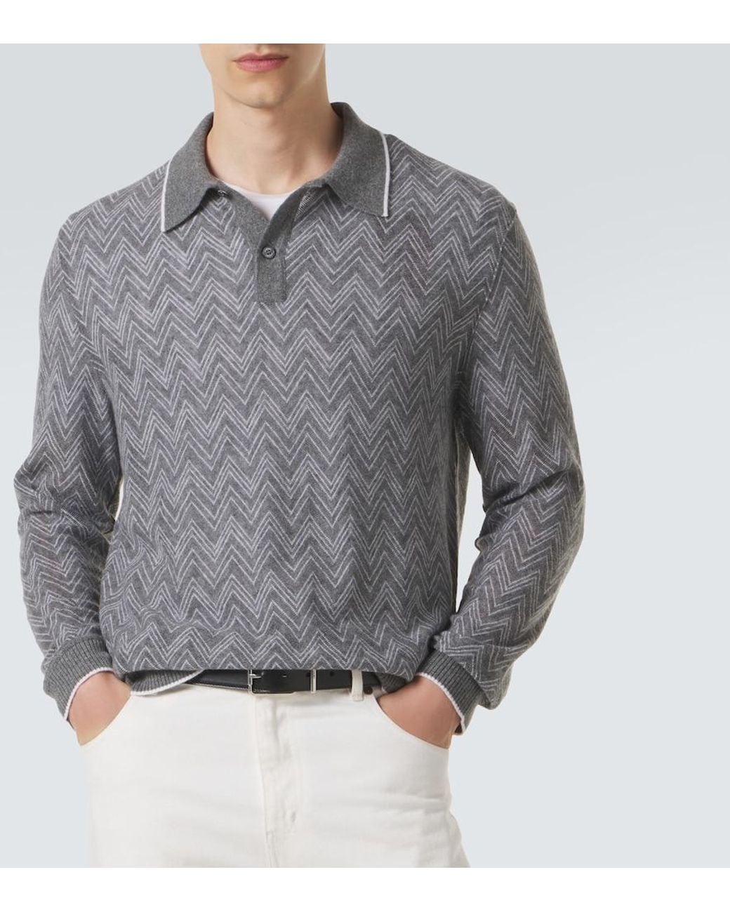 Missoni Gray Zigzag Cashmere Polo Sweater for men