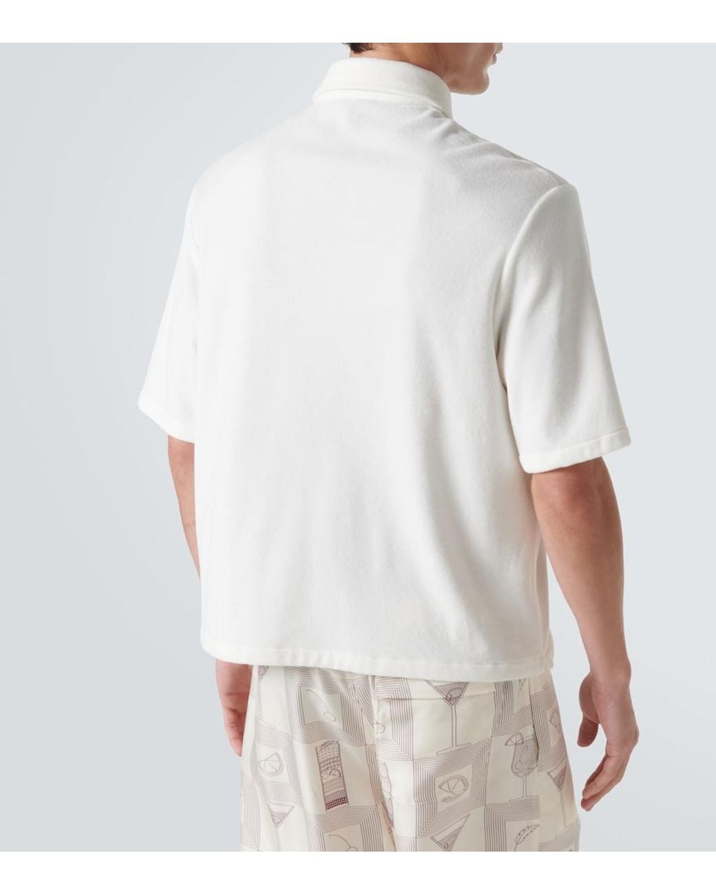 Loro Piana White Murano Cotton And Silk Velour Polo Shirt for men