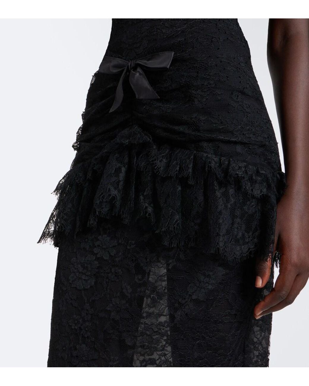 Alessandra Rich Black Bow-Detail Ruffled Lace Cocktail Dress