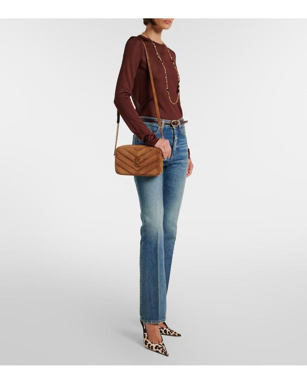Saint Laurent Brown Loulou Medium Suede Camera Bag