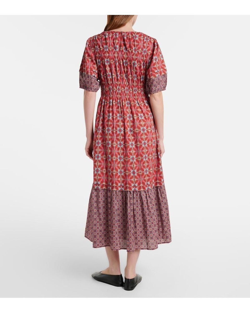 Velvet Red Maela Printed Cotton Midi Dress