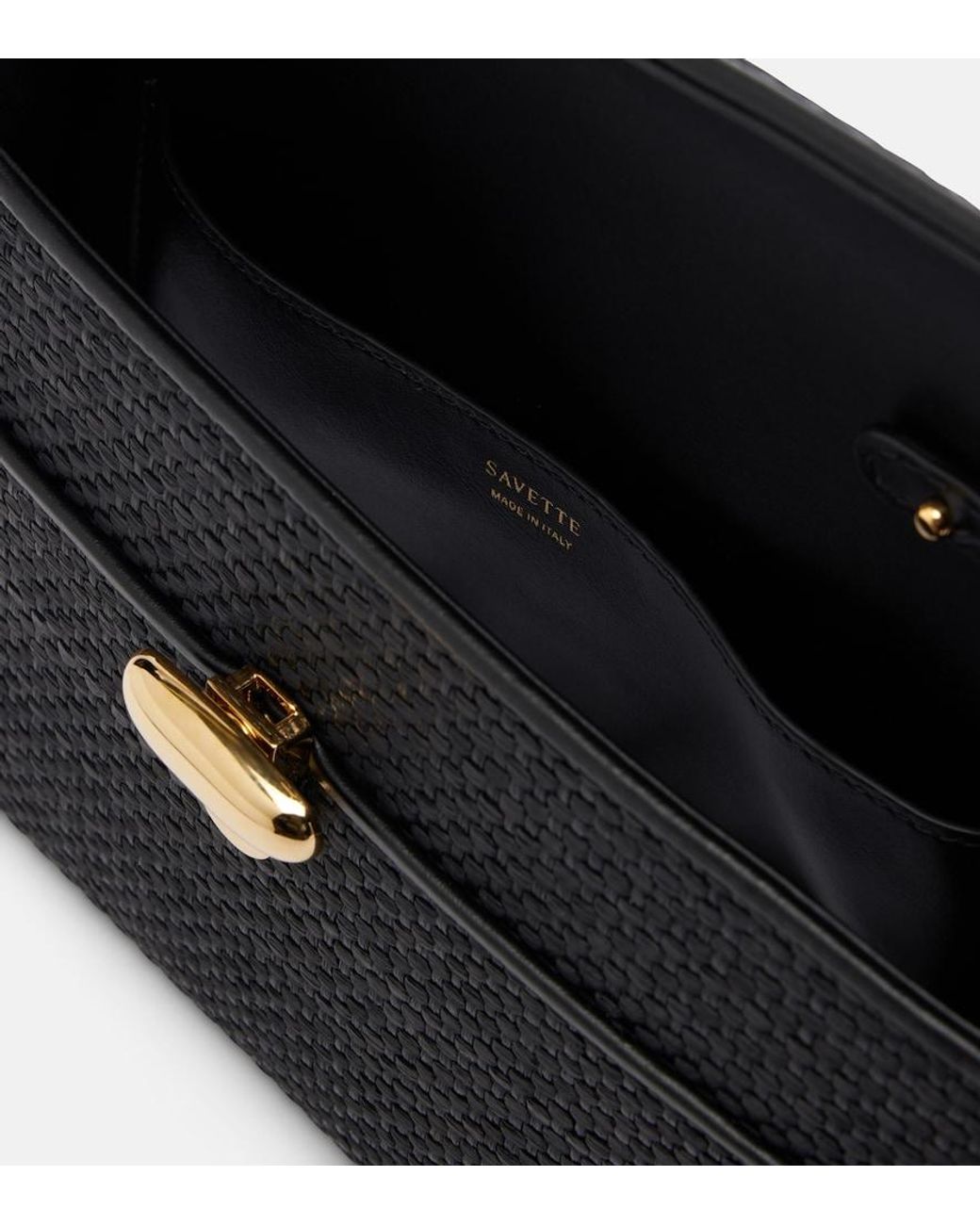SAVETTE Black Symmetry Leather-Trimmed Raffia Shoulder Bag