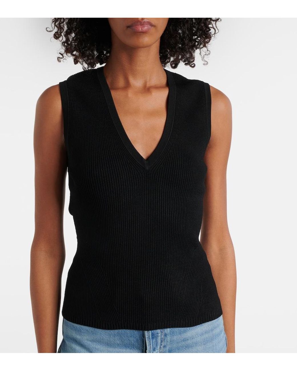 Veronica Beard Black Sid Ribbed-Knit Top