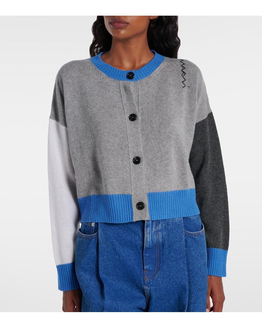 Marni Blue Colorblocked Cashmere Cardigan
