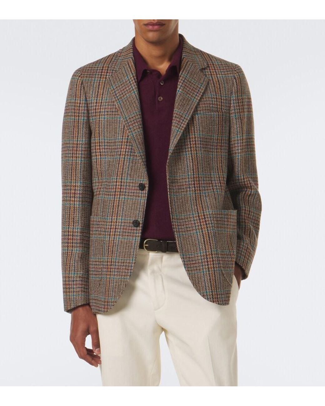 Rubinacci Brown Checked Virgin Wool Blazer for men