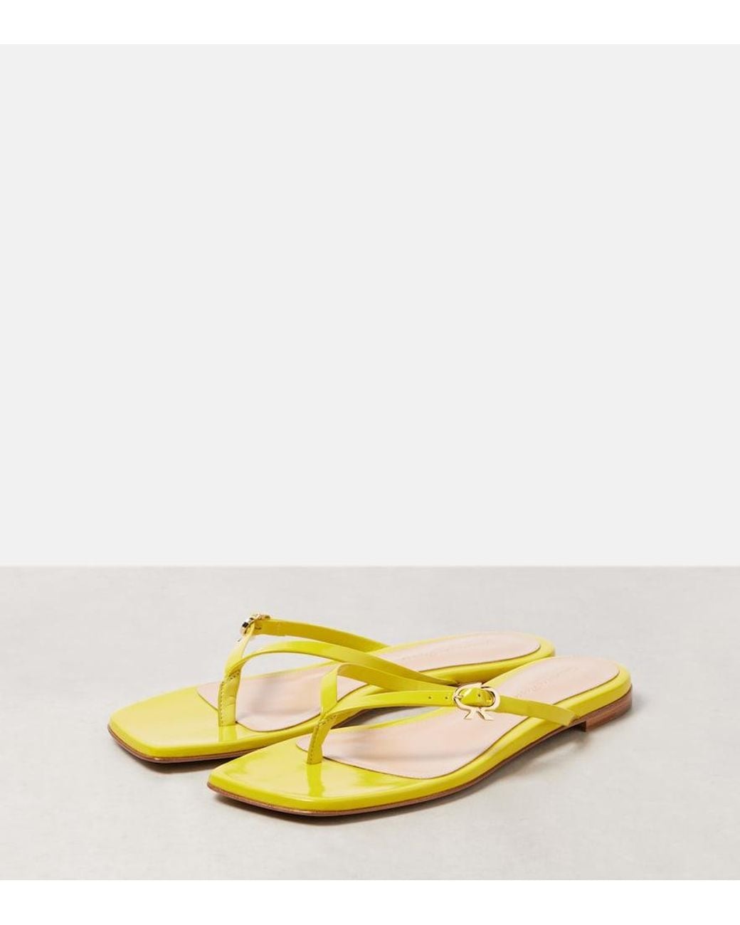 Gianvito Rossi Yellow Ribbon Patent Leather Thong Sandals