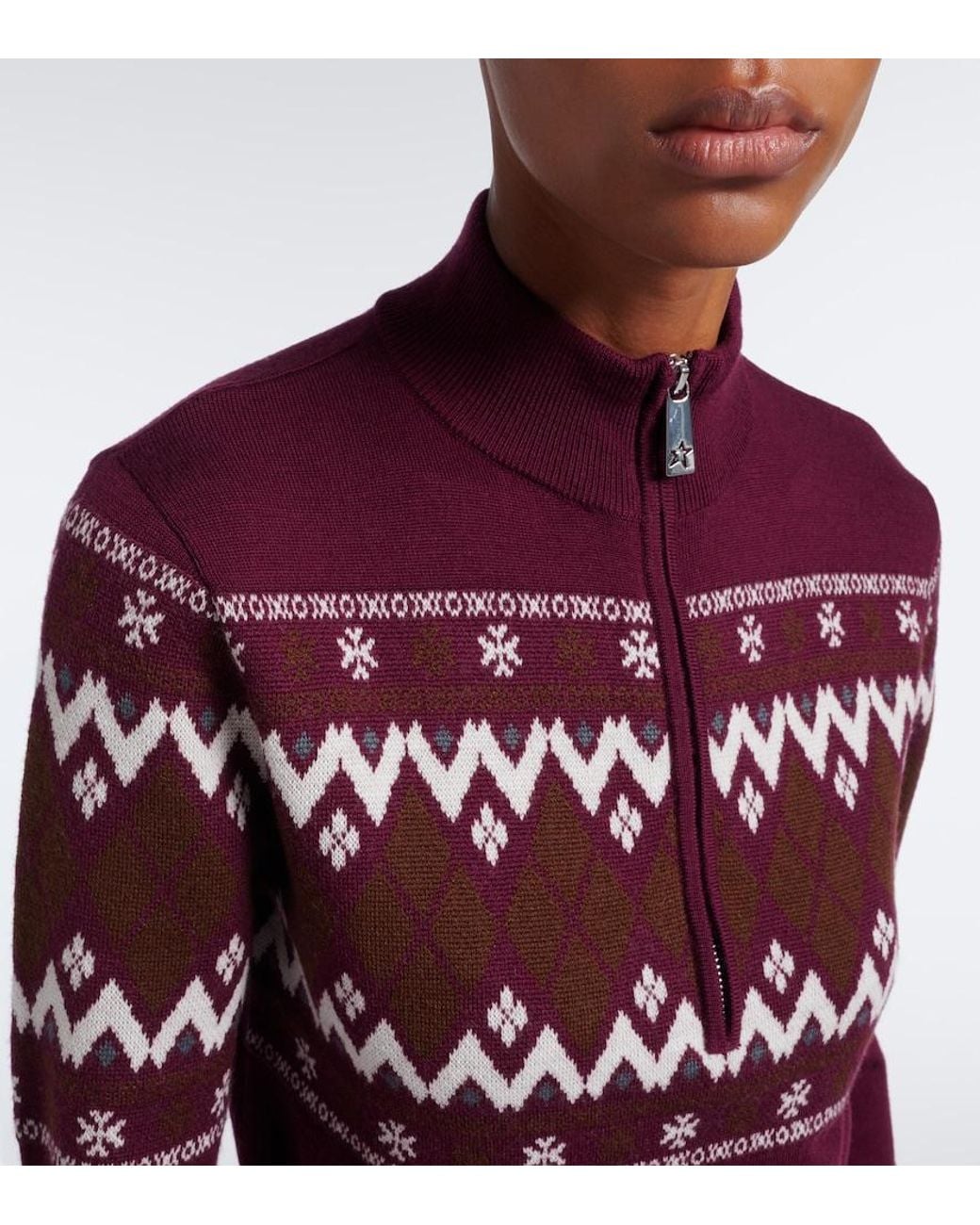 Perfect Moment Red Fair Isle Wool Half-Zip Sweater