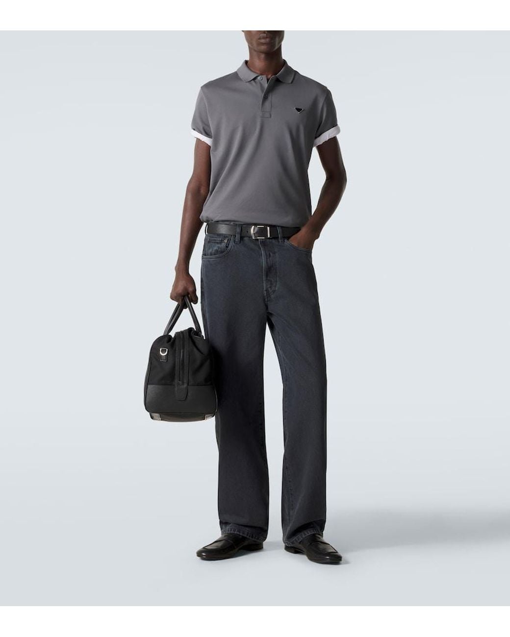 Prada Gray Cotton Pique Polo Shirt for men