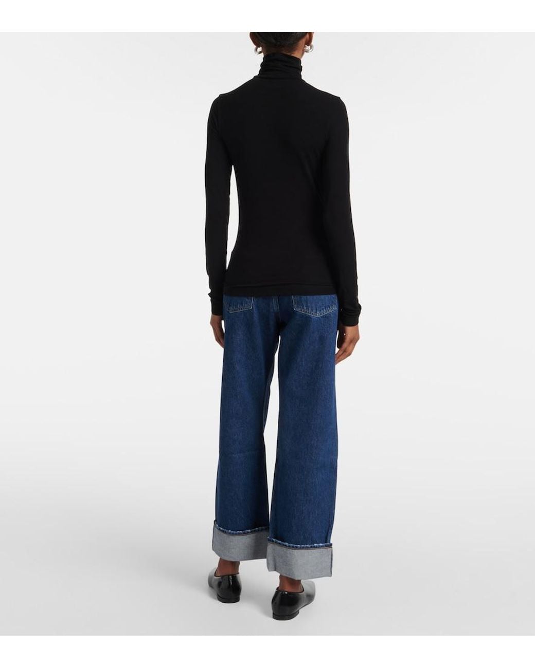 Agolde Black Lyocell Turtleneck Long-Sleeved Top