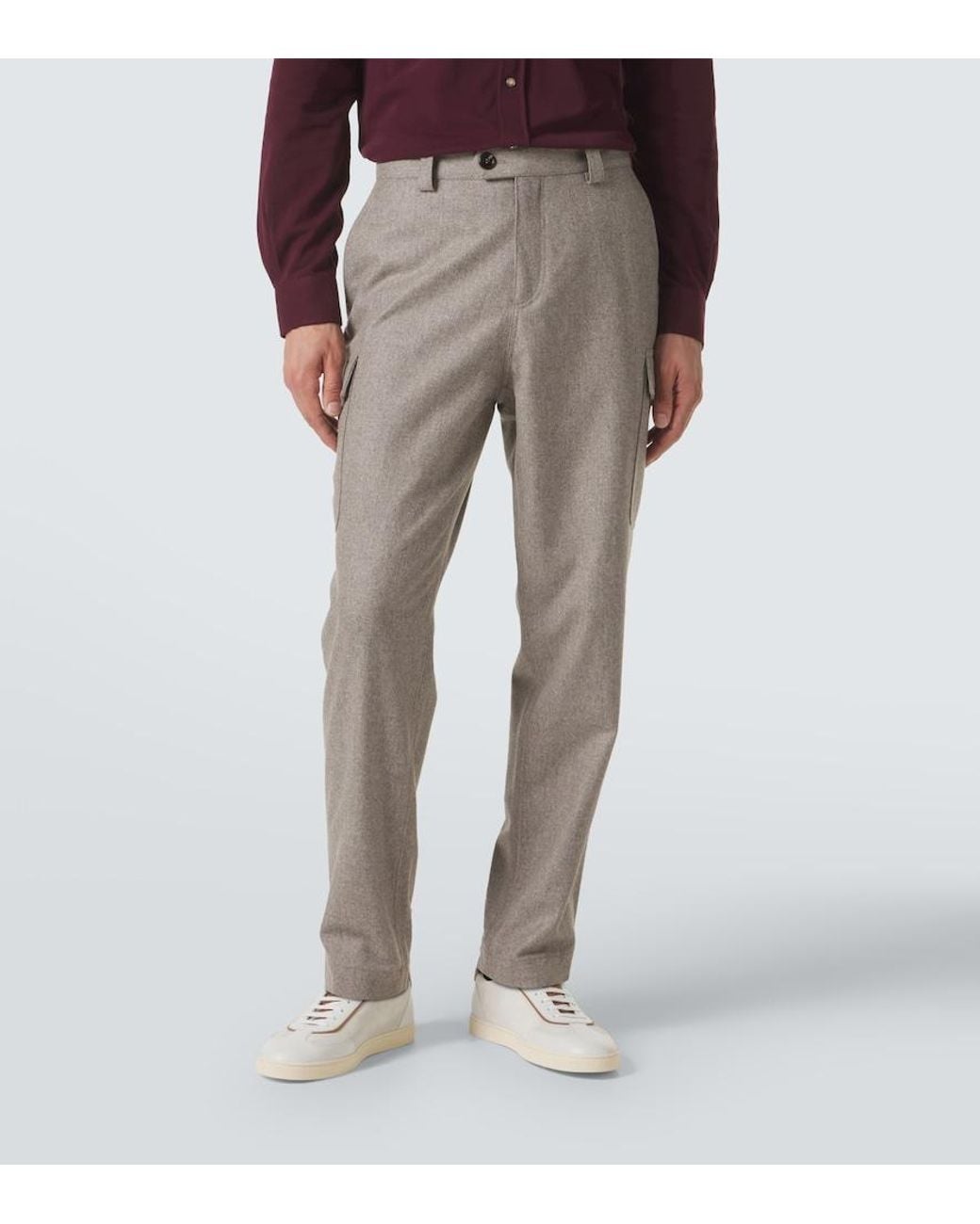 Brunello Cucinelli Gray Wool Tapered Pants for men