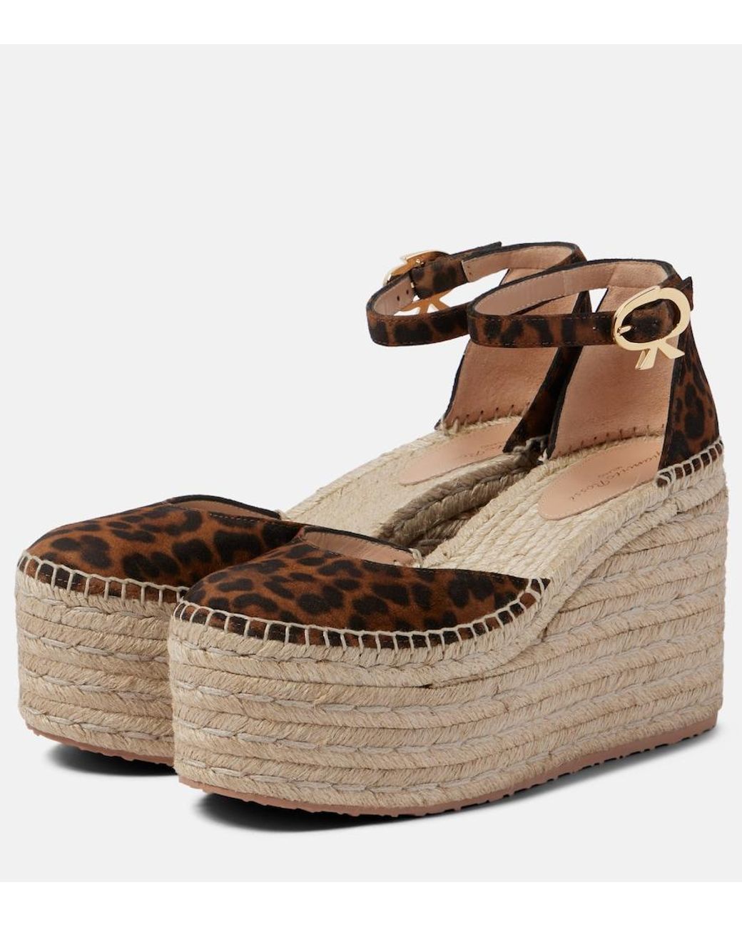 Gianvito Rossi Brown Leopard-Print Suede Espadrille Wedges
