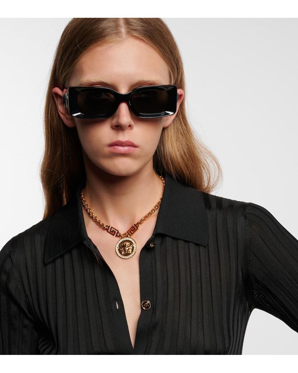 Versace Blue Rectangular Sunglasses