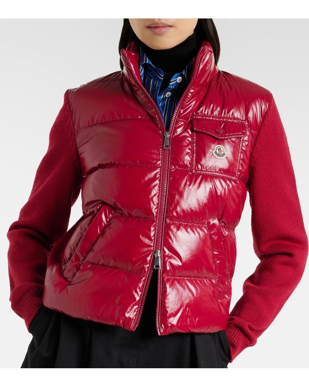 Moncler Red Down-Paneled Virgin Wool Cardigan