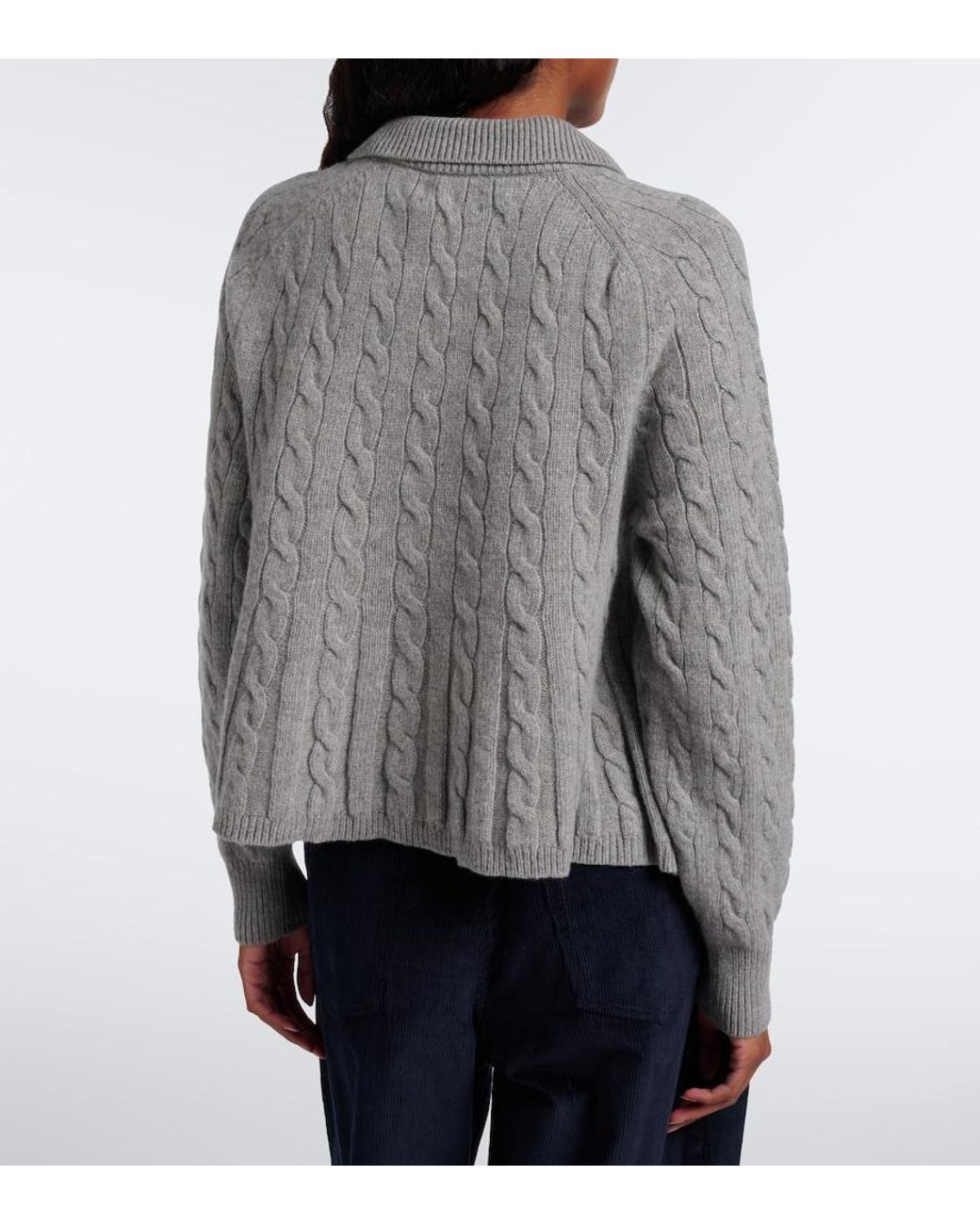 Polo Ralph Lauren Gray Cable-Knit Wool And Cashmere Polo Sweater