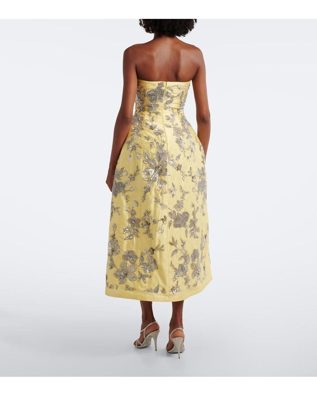 La Fuori Yellow Aurelia Sequined Silk Bustier Dress