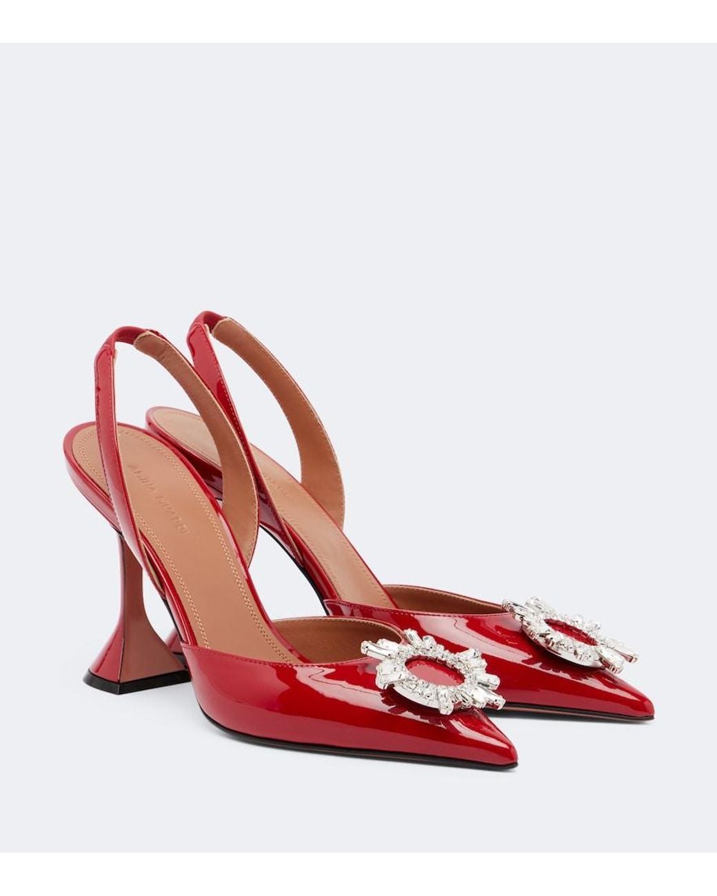 AMINA MUADDI Red Begum Embellished Leather Slingback Pumps