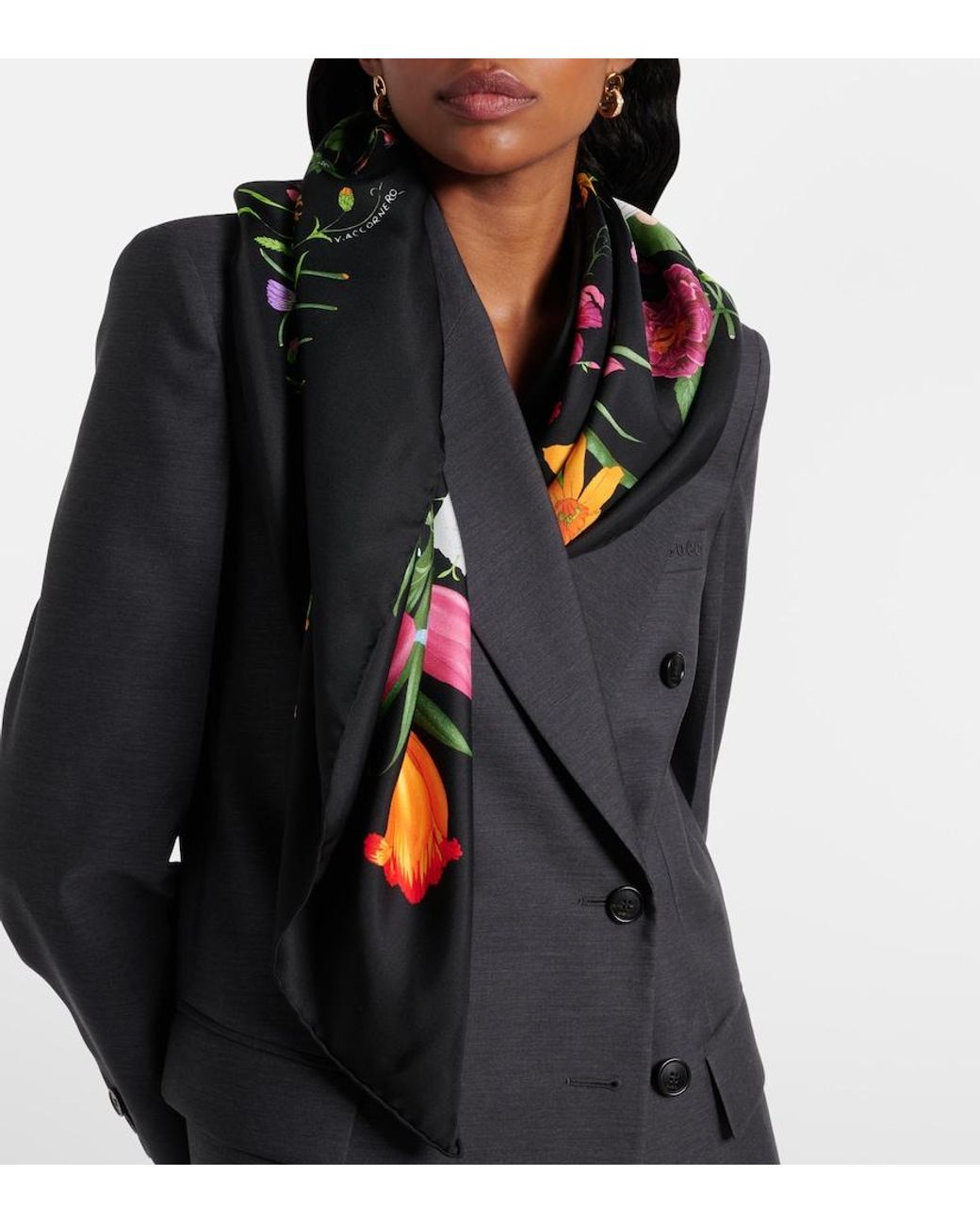 Gucci Black Flora Silk Twill Scarf